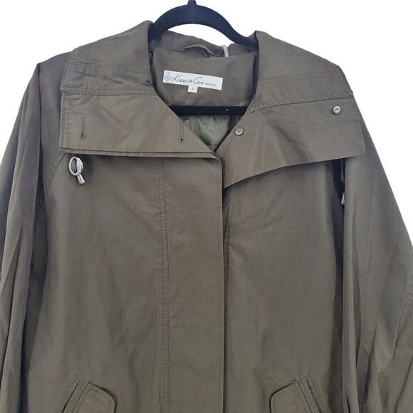 Kenneth Cole GIII Army Green Oversized Trench Raincoat S High Neck Mid Thigh - Picture 6 of 16